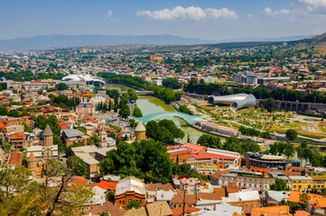 Obraz premium It's Panoramic view of Tbilisi, Georgia. Tbilisi is the capital and the largest city of Geogia with 1,5 mln people population