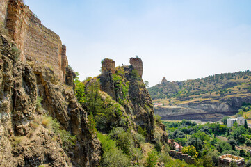 Fototapeta na wymiar It's Narikala Fortress, an ancient fortress overlooking Tbilisi, the capital of Georgia, and the Kura River.