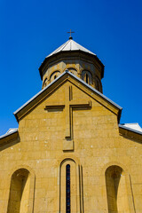 It's Narikala Fortress, an ancient fortress overlooking Tbilisi, the capital of Georgia, and the Kura River.