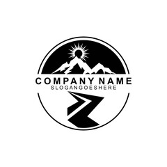 Black mountain and river logo combination. Business Logo Template Design, Emblem, Design concept, Creative Symbol, Icon