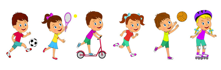 kids, boys and girls different sport activity, illustration,vector