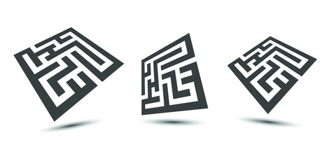 Set of maze emblem. Maze logo template. Labyrinth icon.