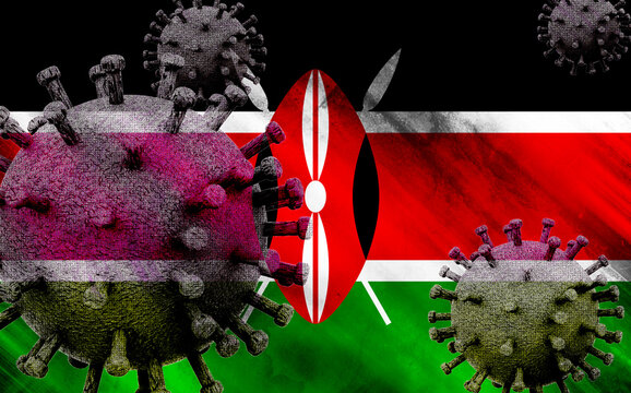 Kenya Flag With Coronavirus Covid 19. 3d Illustration