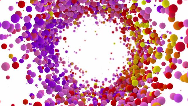 Abstract circle of colorful spheres animation on white background