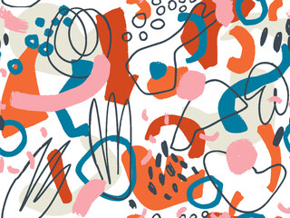 Geometric Vector pattern with black and white. Form a triangle, a line, a circle. Hipster fashion Memphis style. Retro Memphis 80s or 90s style fashion abstract background seamless pattern.