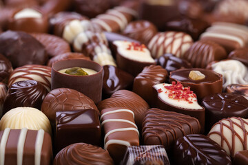 various candy and truffles, chocolate sweetness for dessert. sweet food background