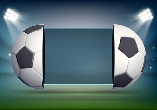 Soccer scoreboard with balls on the stadium field