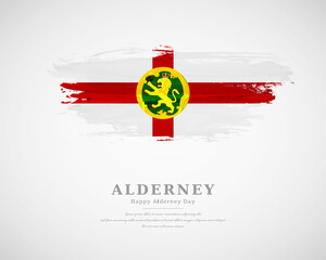 Happy alderney day with artistic watercolor country flag background