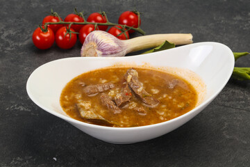 Caucasian Kharcho soup with beef meat