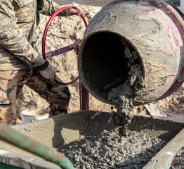 Concrete mixer at a construction site.