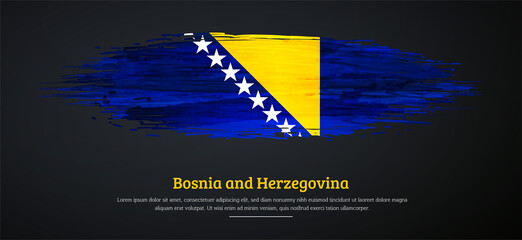 Happy independence day of Bosnia and Herzegovina with watercolor grunge brush flag background