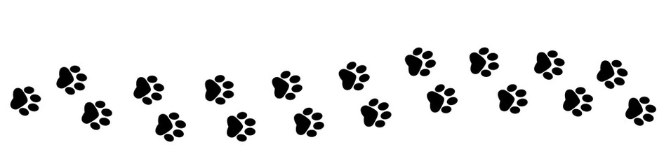 Paw vector foot trail print . Dog, puppy,cat,bear,wolf silhouette animal. Paw print trail on white background. Vector illustration © SVIATOSLAV