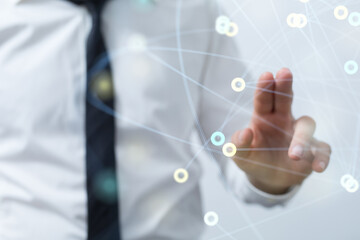 Abstract futuristic - Molecules technology with polygonal shapes on dark blue background. Illustration Vector design digital technology concept.
