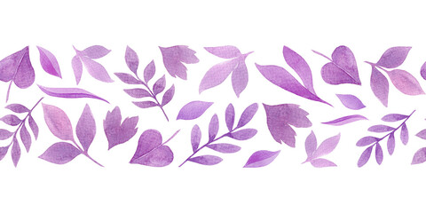 Fototapeta na wymiar Good texture for textile, printed production, banners design.Hand drawn watecolor seamless pattern with pink, purple, violet and blue twigs and leaves. Lovely, delicate design.