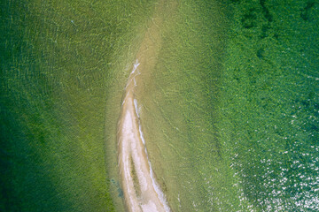 Rewa, Poland. Aerial view of Isthmus Rewski in summer at the Baltic Sea in Rewa, Pomeranian voivodship, Poland.