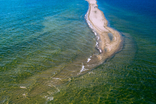 Rewa, Poland. Aerial view of Isthmus Rewski in summer at the Baltic Sea in Rewa, Pomeranian voivodship, Poland.