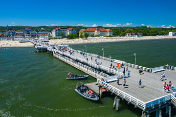 Sopot Aerial View. Beautiful architecture of Sopot resort from above. Wooden pier (molo) and Gulf...