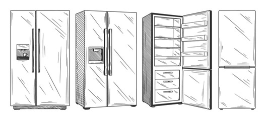 Set refrigerators isolated on white background. Vector illustration