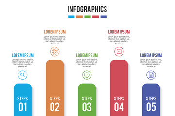 colorful timeline infographic with 5 steps design template, Infographics management, finance, analytics, presentation. vector illustration