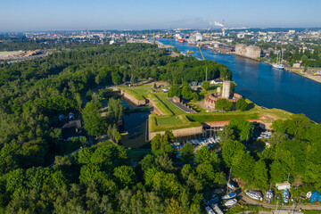 Fototapeta na wymiar Gdansk. Medieval Wisloujscie Fortress Aerial View. Pomeranian Voivodeship, Gdansk, Poland.