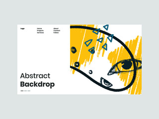 Abstract homepage illustration. Colorful lines, spots, dots, eyes and paint strokes. Decorative chaotic background, backdrop. Hand drawn texture, different shapes and textures. Eps10 vector.