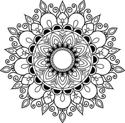 Mandala round ornament pattern. Anti-stress coloring book page for kids and adults. Yoga, tatoo. Vector illustration.