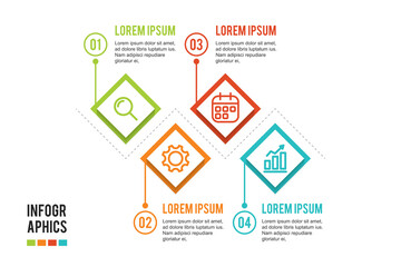 colorful timeline infographic with 4 options design template, Infographics management, finance, analytics, presentation. Vector illustration