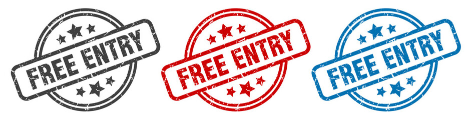free entry stamp. free entry round isolated sign. free entry label set - obrazy, fototapety, plakaty