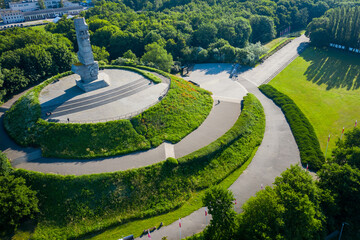 Aerial view of Westerplatte Monument in memory of the Polish defenders. The Battle of Westerplatte...