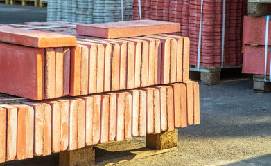 Tiles piled in pallets warehouse paving slabs the factory for its production