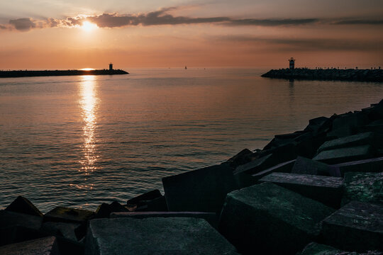 Sunset on Netherlands The hague Schevening Harbour 