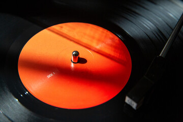 Close up of a record playing. Vinyl music