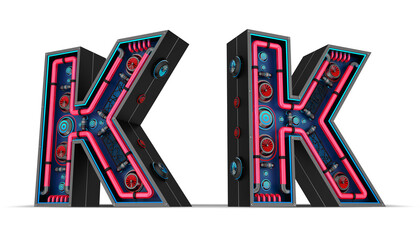 Black alphabet with Red and blue Neon light 3d rendering illustration with clipping paths.
