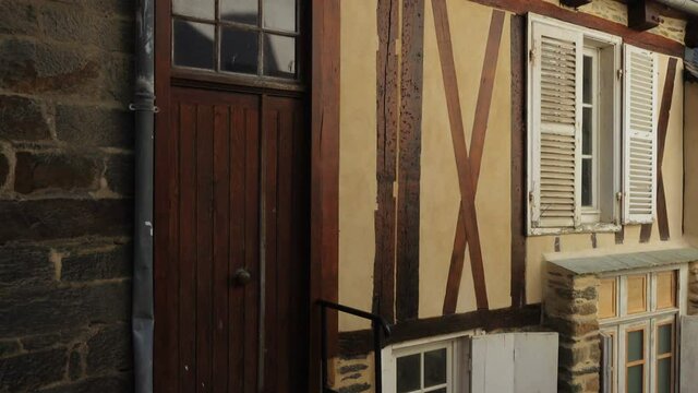 MORLAIX, FRANCE - APRIL 05, 2018: streets and beautiful colombage houses of famous city Morlaix, Brittany, France
