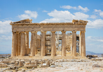 Athens, Greece. Parthenon temple on Acropolis hill, bright spring day.