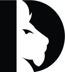 An abstract icon logo D with a negative space image of a Lion head