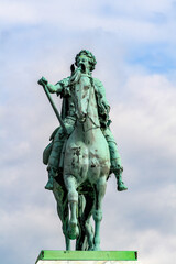 Fototapeta na wymiar Statue of Frederick V by Jacques Francois Joseph Saly, Amalienborg Palace Square, Copenhagen, the capital of Denmark