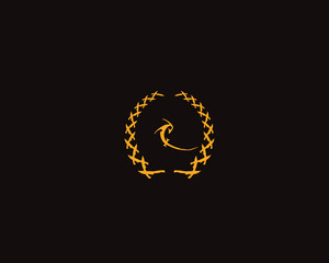 Alphabet letter monogram icon logo C inside a wreath