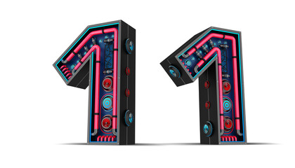 Black number with Red and blue Neon light 3d rendering illustration with clipping paths.