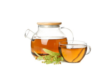 Composition with linden tea isolated on white background