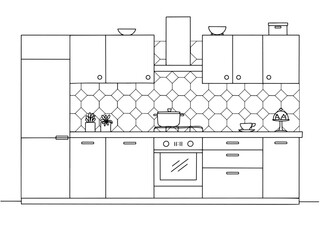 Kitchen furniture. Vector illustration in sketch style