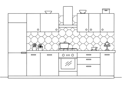 Kitchen furniture. Vector illustration in sketch style