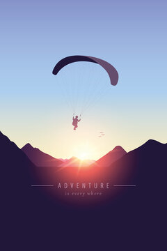 paragliding adventure mountain landscape at sunset vector illustration EPS10
