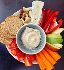 snack plate with vegetables and hummus