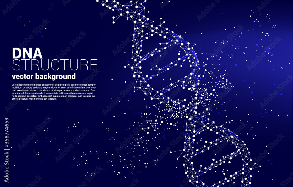Poster vector dna genetic structure from dot connect line polygon. background concept for biotechnology and