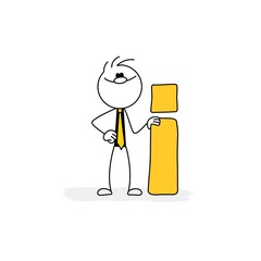 Doodle stick figure: Business man with information icon. Vector.