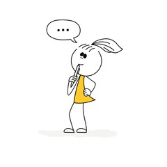 Doodle stick figure: Business woman thinks. Vector.