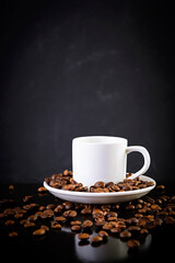 Cup of coffee espresso. Hot drink coffee on dark background