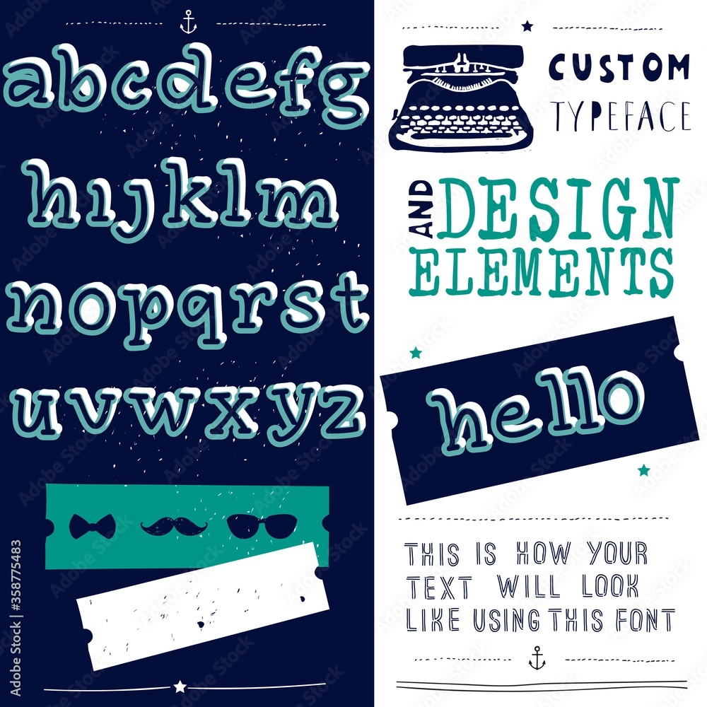Fototapete colorful alphabet in doodle style. clean hand drawn font face that is perfect for creating a handmad