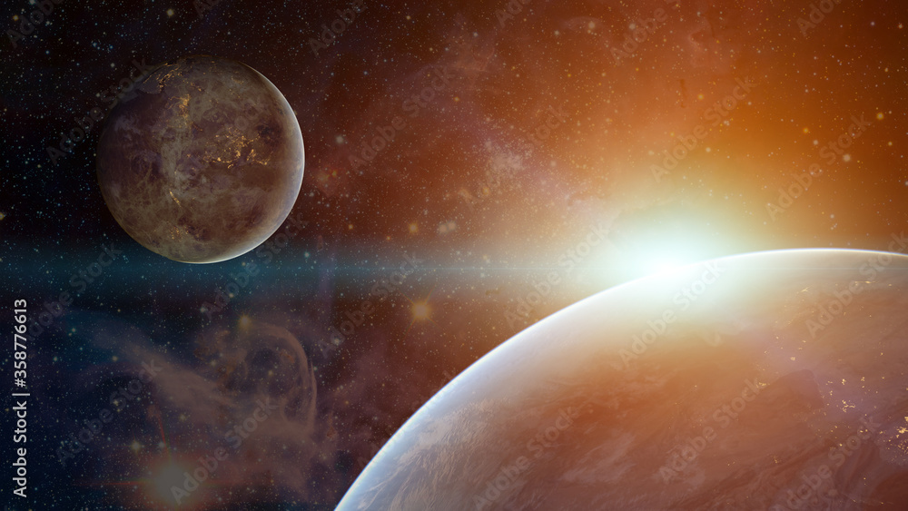 Wall mural planet system in space with exoplanet elements of this image furnished by nasa